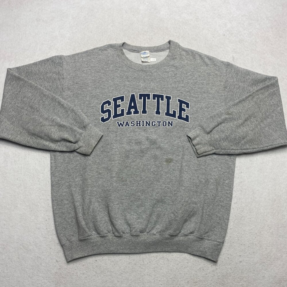Vintage Seattle Washington Sweatshirt Men's XL Gray Printed Fleece Pullover - Picture 2 of 12